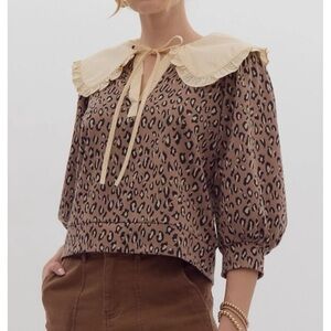 Entro Leopard Print Blouse with Cream Collar